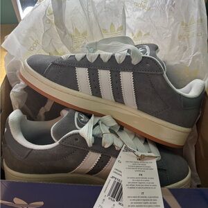 Adidas Gray Suede Sneakers with White Stripes